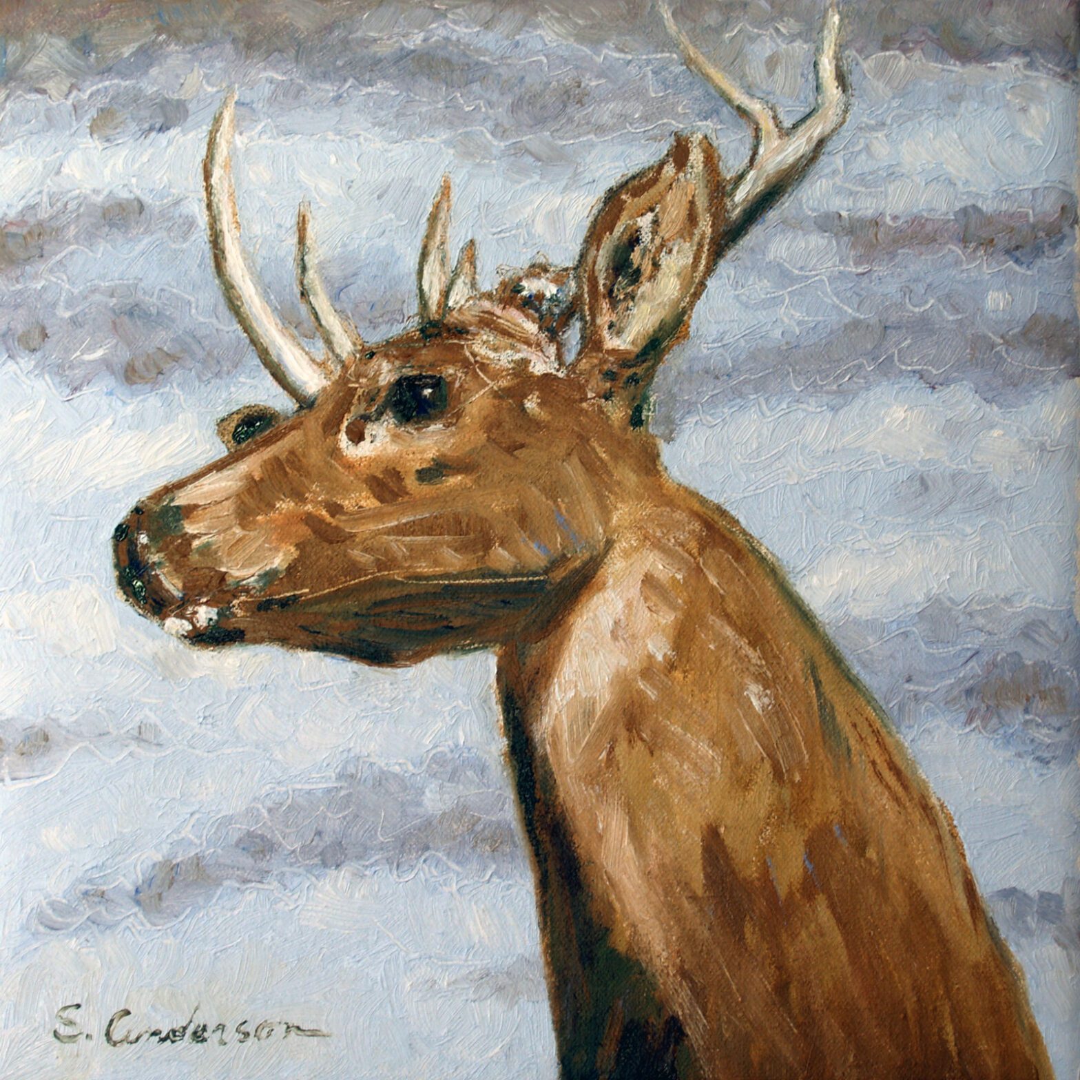 Deer Head painting on display at Southern Lehigh Public Library